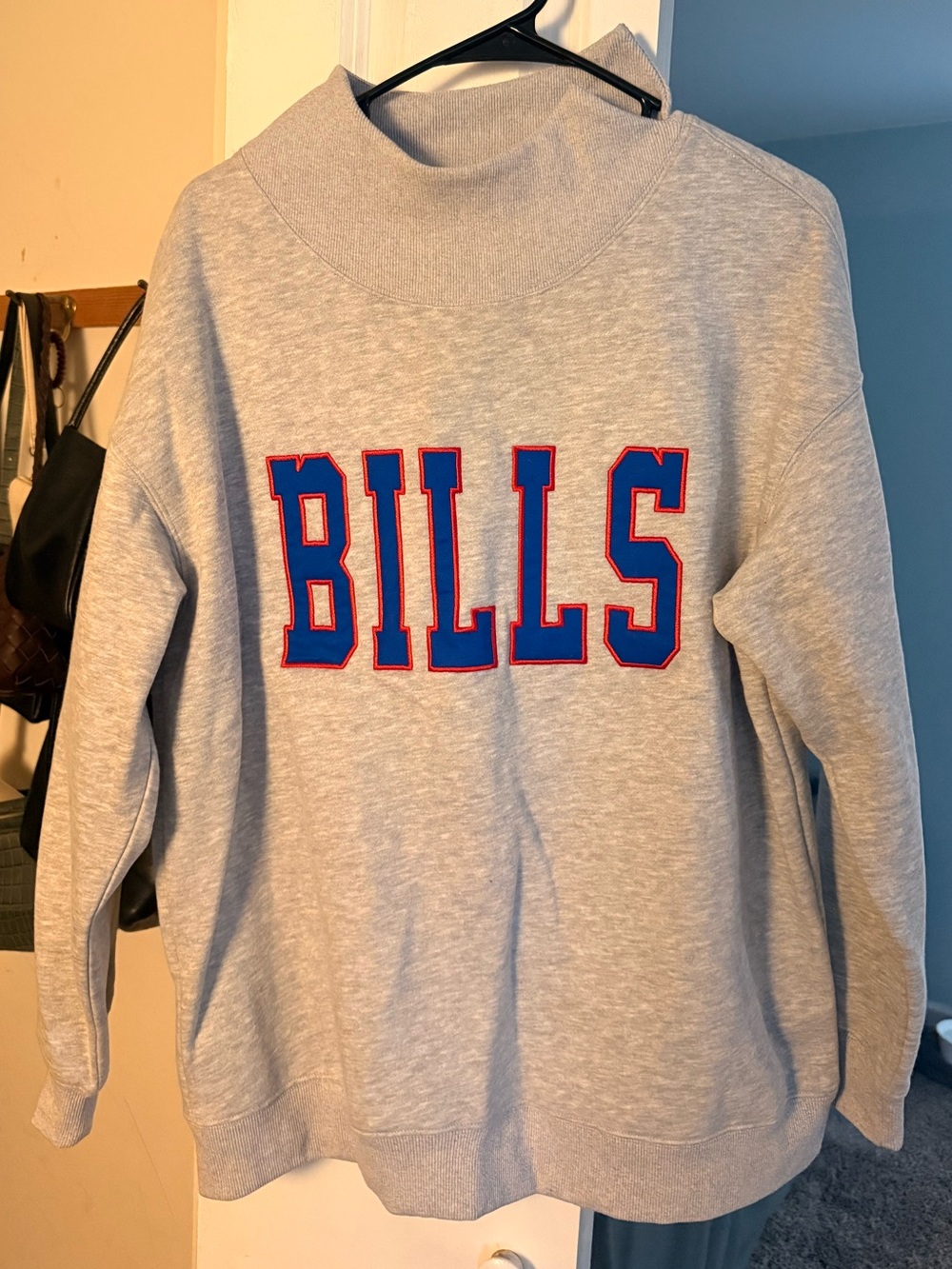 Gray 'BILLS' Pullover Sweatshirt - Blue & Red Lettering